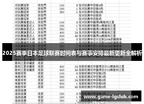 2025赛季日本足球联赛时间表与赛事安排最新更新全解析